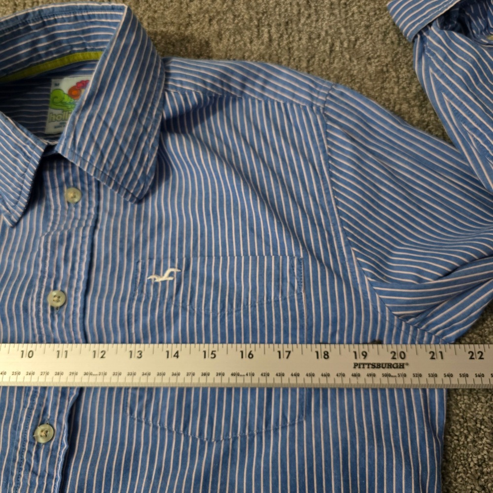 Vintage Hollister M Blue White Stripe Button Up Shirt Cotton Y2K Preppy Surf - Picture 6 of 7